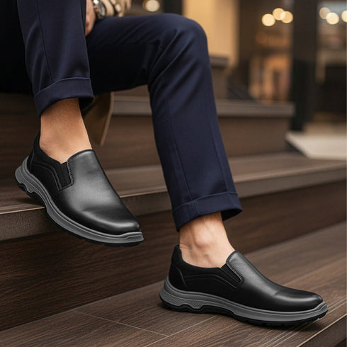 Men's Easy Slip-On Leather Casual Shoe with Lightweight Comfort Sole