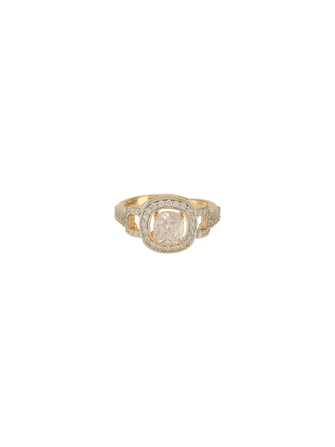 Gold Plated Princess Cut Zircon Studded Link Minimal Adjustable Propose Engagement Finger Ring