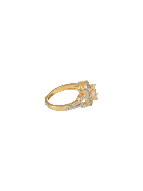 Gold Plated Princess Cut Zircon Studded Link Minimal Adjustable Propose Engagement Finger Ring