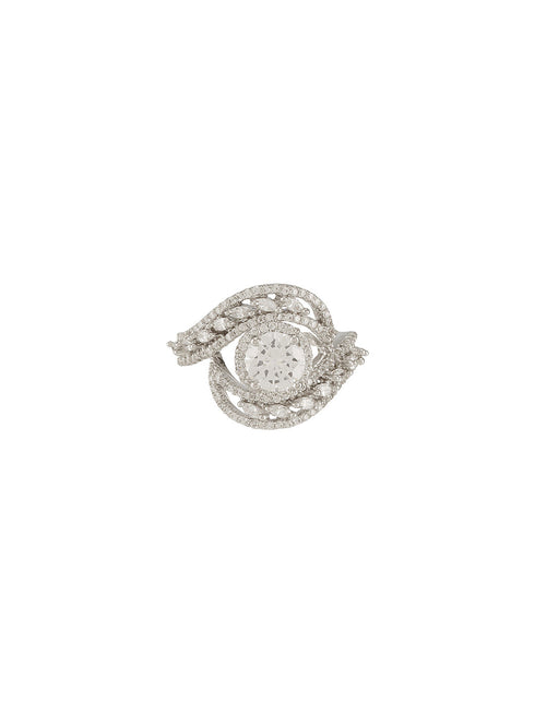 White Rhodium Cubic Zircon Studded Marriage Propose Adjustable Cocktail Finger Ring