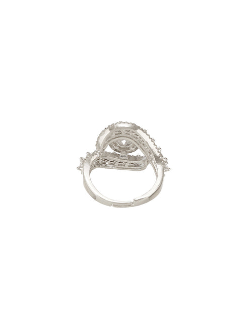 White Rhodium Cubic Zircon Studded Marriage Propose Adjustable Cocktail Finger Ring