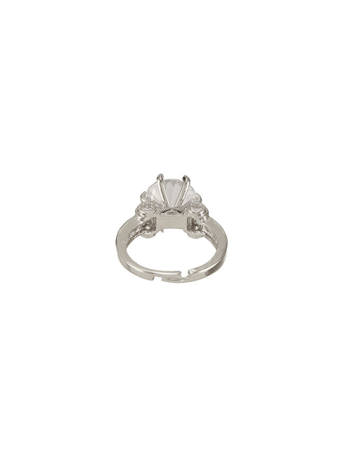 Silver Toned Cubic Zircon Studded Engagement Cocktail Adjustable Finger Ring