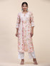 Fizaa Chikankari Long Kurta in Muslin Cotton for Women- Pink Print