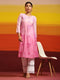 Fizaa Chikankari Long Kurta Notch neck in Chanderi Silk for Women - Rani Pink