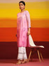 Fizaa Chikankari Long Kurta Notch neck in Chanderi Silk for Women - Rani Pink
