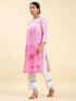 Fizaa Chikankari Long Kurta Notch neck in Chanderi Silk for Women - Rani Pink