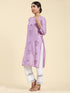 Fizaa Chikankari Long Kurta Notch Neck in Chanderi Silk for Women - Purple