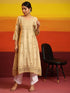 Fizaa Chikankari Angrakha Long Kurta in Chanderi Silk for Women - Beige