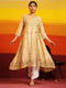 Fizaa Chikankari Angrakha Long Kurta in Chanderi Silk for Women - Beige
