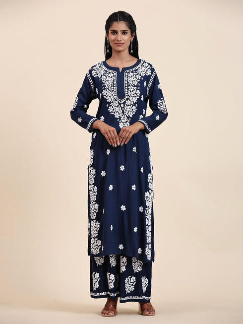 Fizaa Chikankari CO-ORD Set In Modal Cotton for Women In Blue