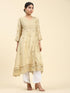 Fizaa Chikankari Angrakha Long Kurta in Chanderi Silk for Women - Beige