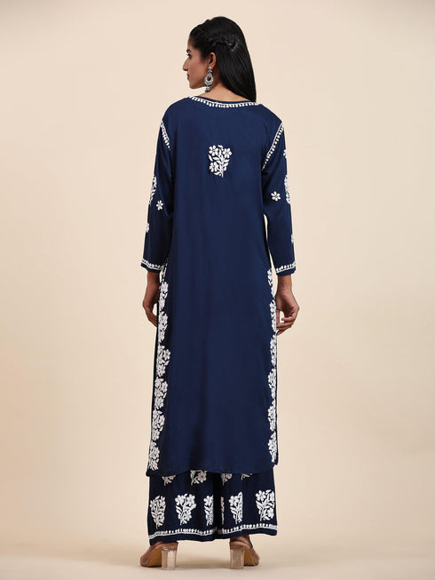 Fizaa Chikankari CO-ORD Set In Modal Cotton for Women In Blue
