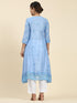 Fizaa Chikankari Angrakha Long Kurta in Chanderi Silk for Women - Blue
