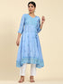 Fizaa Chikankari Angrakha Long Kurta in Chanderi Silk for Women - Blue