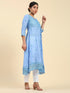 Fizaa Chikankari Angrakha Long Kurta in Chanderi Silk for Women - Blue