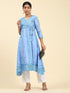 Fizaa Chikankari Angrakha Long Kurta in Chanderi Silk for Women - Blue
