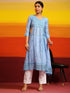 Fizaa Chikankari Angrakha Long Kurta in Chanderi Silk for Women - Blue