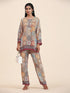 Samma Chikankari Co-ord Set in Polysilk for Women- Orange multicolour Print