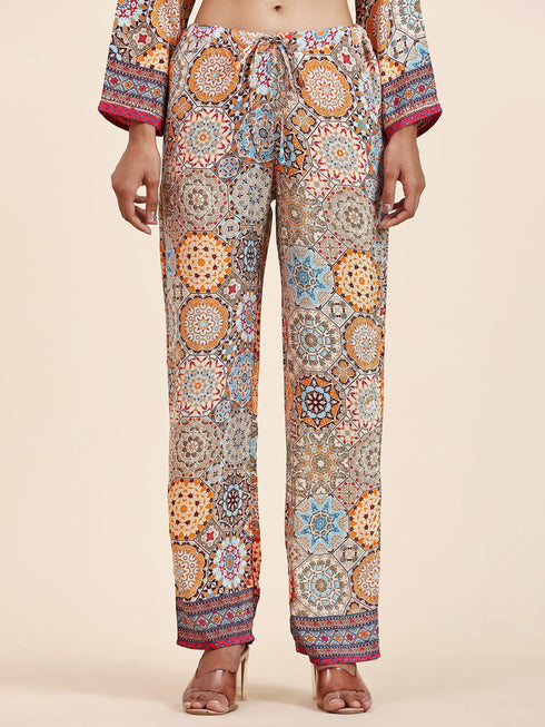 Shivani Girdhar in Samma Chikankari Co-ord Set in Polysilk for Women- Orange multicolour Print