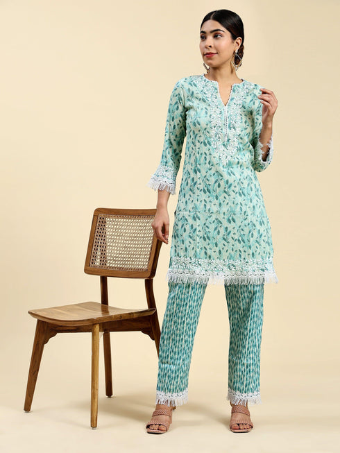 Nikita in Chikankari Co-ord set in Cotton for Women- Green