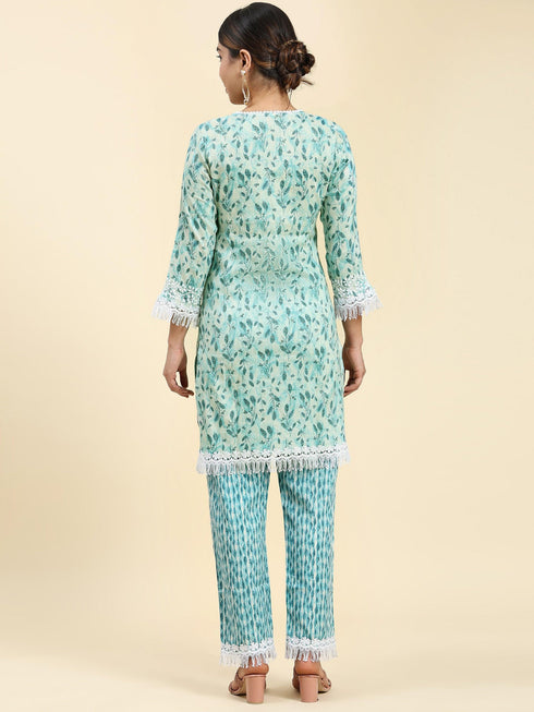Nikita in Chikankari Co-ord set in Cotton for Women- Green