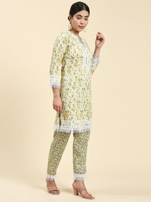 Samma Chikankari Co-ord set in Cotton for Women- Cream