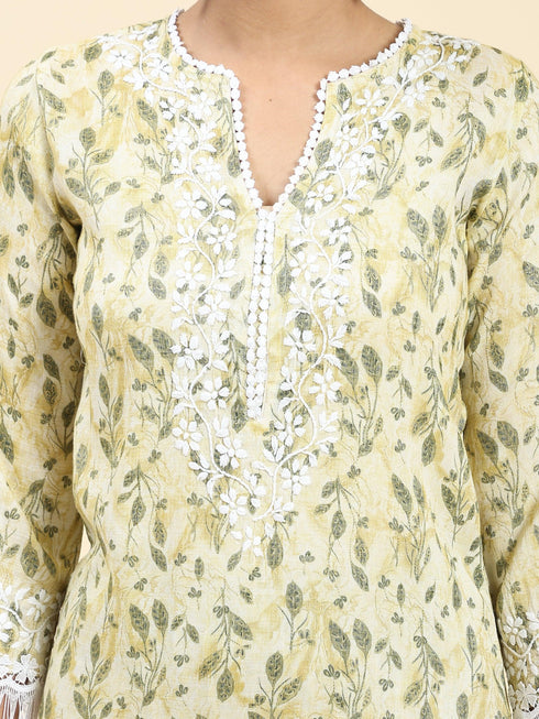 Samma Chikankari Co-ord set in Cotton for Women- Cream
