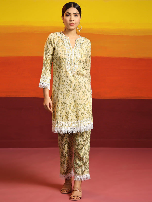 Samma Chikankari Co-ord set in Cotton for Women- Cream