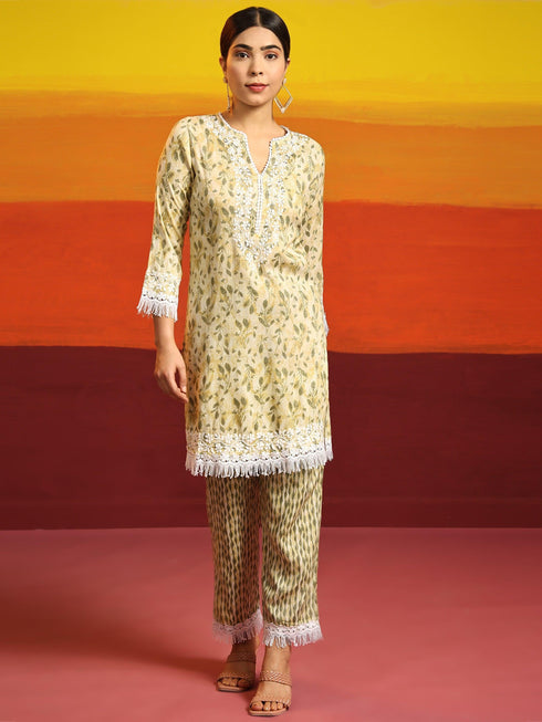 Sahiba bali in Samma Chikankari Co-ord set in Cotton for Women- Cream