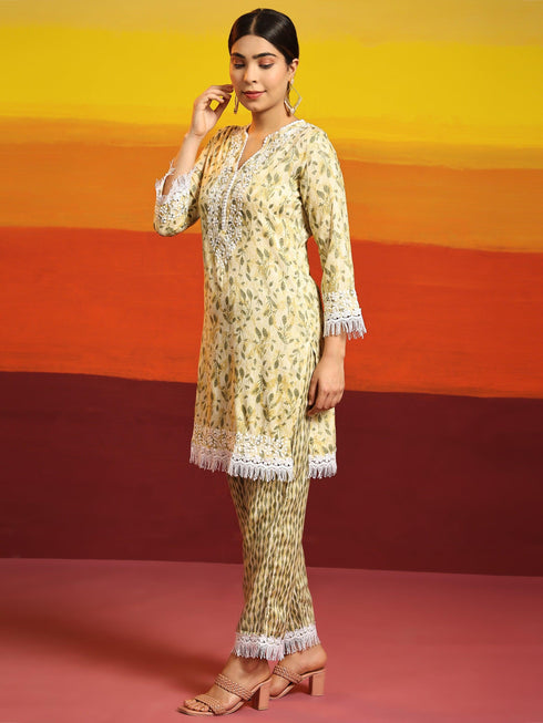 Samma Chikankari Co-ord set in Cotton for Women- Cream