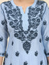 Samma Chikankari Long Kurta in Chanderi Silk for Women- Sea Blue