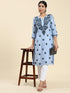 Samma Chikankari Long Kurta in Chanderi Silk for Women- Sea Blue
