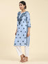 Samma Chikankari Long Kurta in Chanderi Silk for Women- Sea Blue