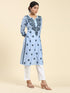 Samma Chikankari Long Kurta in Chanderi Silk for Women- Sea Blue