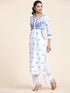 NOOR Chikankari Kurta With Pocket - White With Blue