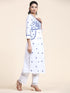 NOOR Chikankari Kurta With Pocket - White With Blue