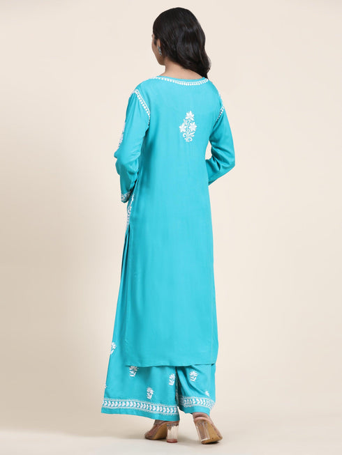 Noor Chikankari CO-ORD Set In Rayon for Women In Blue Turquoise