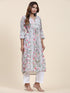 Fizaa Chikankari Long Kurta in Muslin Cotton for Women- Grey Print