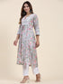 Fizaa Chikankari Long Kurta in Muslin Cotton for Women- Grey Print