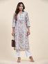 Fizaa Chikankari Long Kurta in Muslin Cotton for Women- Grey Print