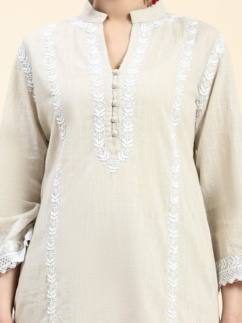 Samma Chikankari CO-ORD Set In for Women In Beige