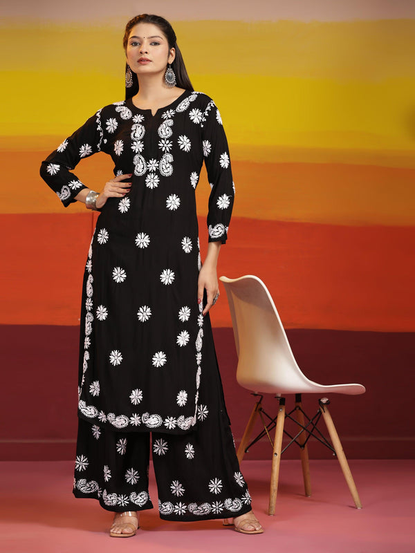 Fizaa Chikankari CO-ORD Set In Modal Cotton for Women In Black