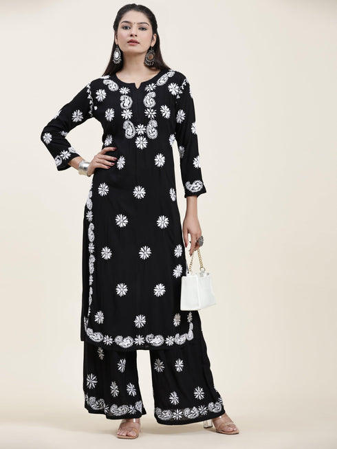 Fizaa Chikankari CO-ORD Set In Modal Cotton for Women In Black