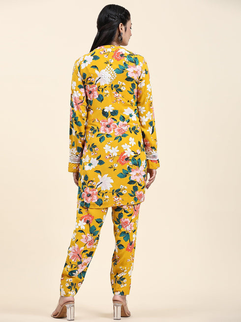 Fizaa Chikankari Co-ord set in Printed Rayon Cotton for Women- Yellow