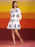 Samma Chikankari Dress In Cotton for Women-White With Blue