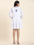 Samma Chikankari Dress In Cotton for Women-White With Blue