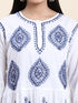 Samma Chikankari Dress In Cotton for Women-White With Blue