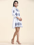 Samma Chikankari Dress In Cotton for Women-White With Blue