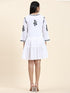 Samma Chikankari Dress In Cotton for Women- White With Black