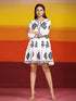 Samma Chikankari Dress In Cotton for Women- White With Black